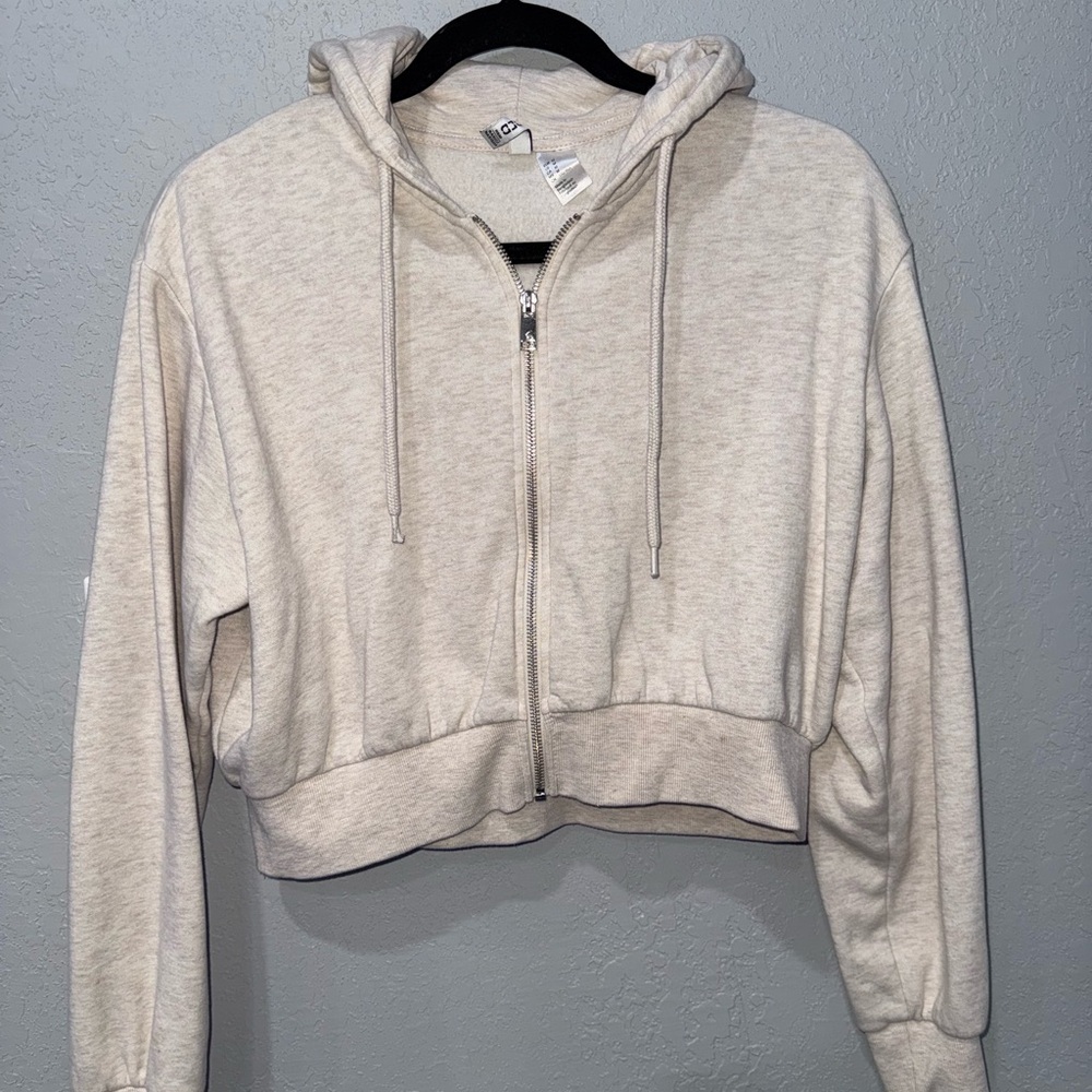 H&M Cream Crop Zip-Up Hoodie